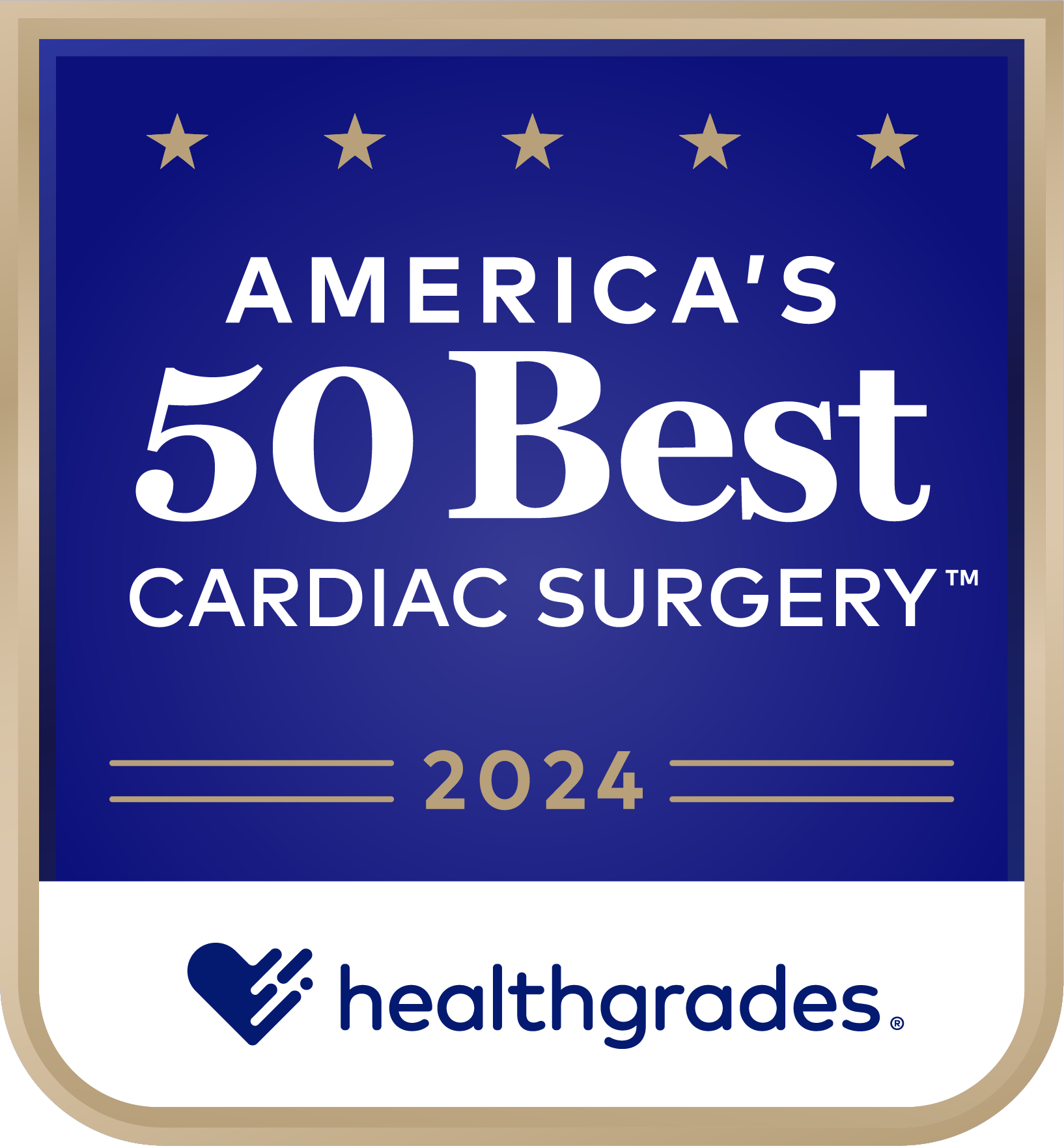 Healthgrades® America’s 50 Best Hospitals for Cardiac Surgery™ 2019-2024 for 6 Years in a Row Award Image